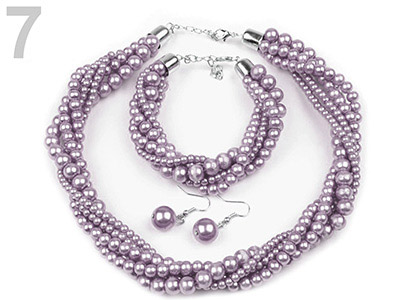 Set voskovaných perál - náhrdelník, náušnice, náramok, farba č. 7: fialová