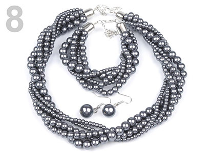 Set voskovaných perál - náhrdelník, náušnice, náramok, farba č. 8: antracit