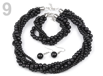 Set voskovaných perál - náhrdelník, náušnice, náramok, farba č. 9: čierna