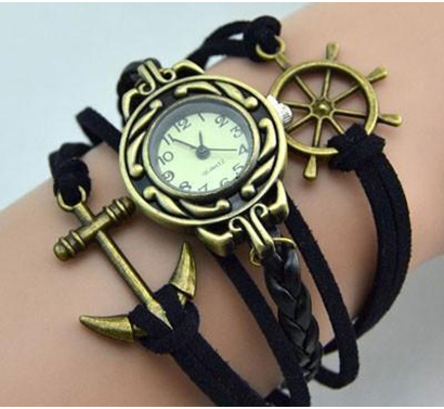 Infinity náramkové hodinky, čierne s kotvou