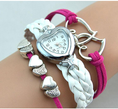 Infinity náramkové hodinky, ružové s dvojitým bielym remienkom