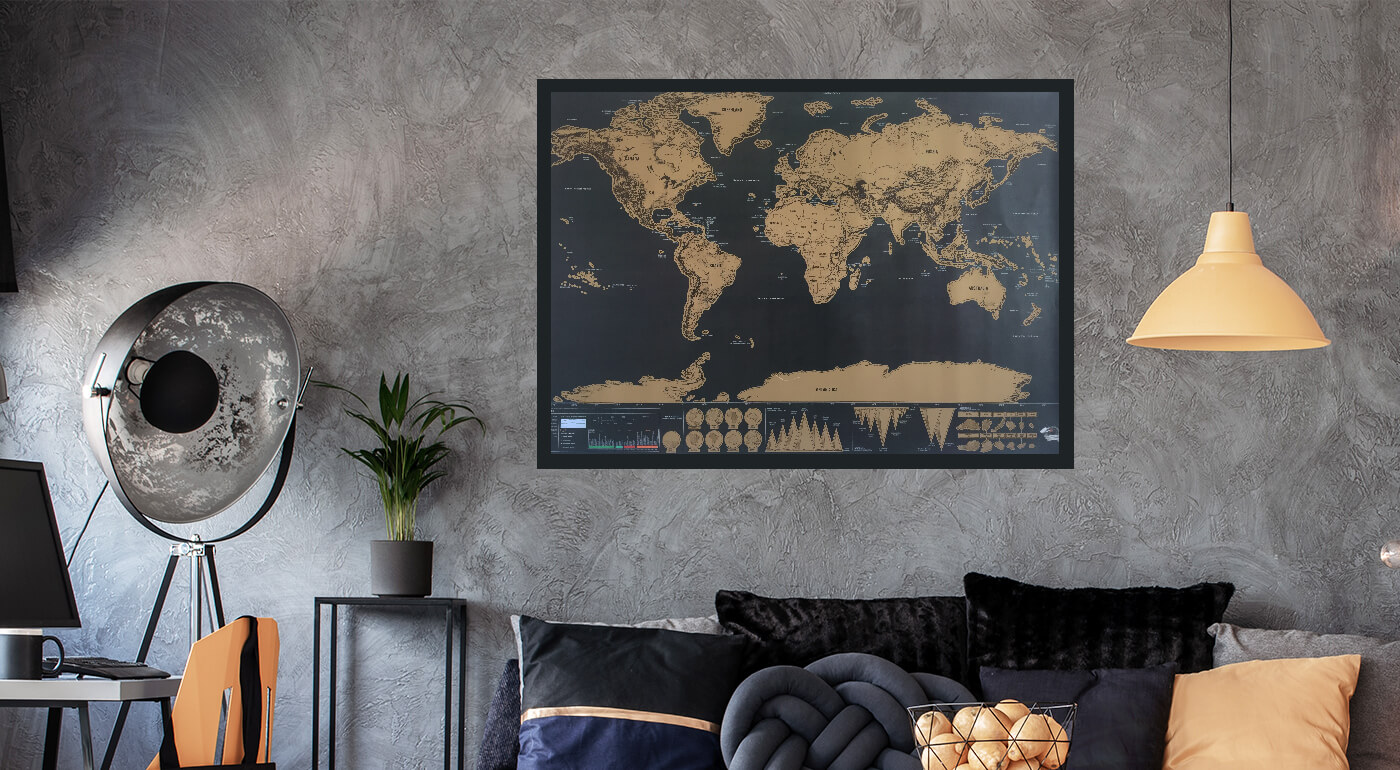 Cestovateľská stieracia mapa sveta Deluxe XL edícia - originálny darček pre každého dobrodruha