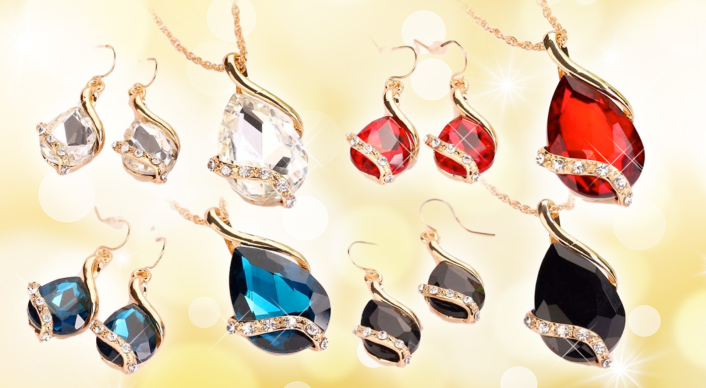 Očarujúci set šperkov Tia - prívesok a náušnice v 4 farbách