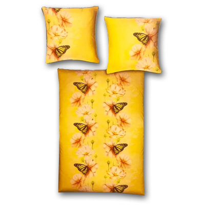 Model F - Dvojdielne obliečky z mikrofázy - žlté motýle, vankúš 80 cm x 80 cm, perina 135 x 200 cm