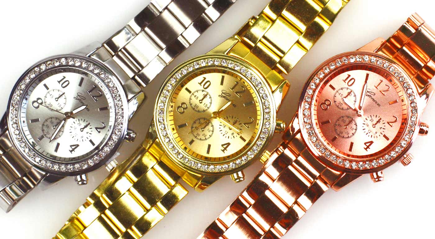 Elegantné dámske hodinky Geneva vykladané kamienkami až v troch farbách