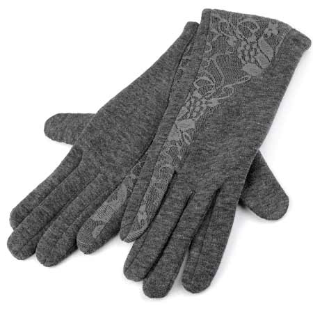 Dámske rukavice s krajkou - farba šedá - veľkosť L